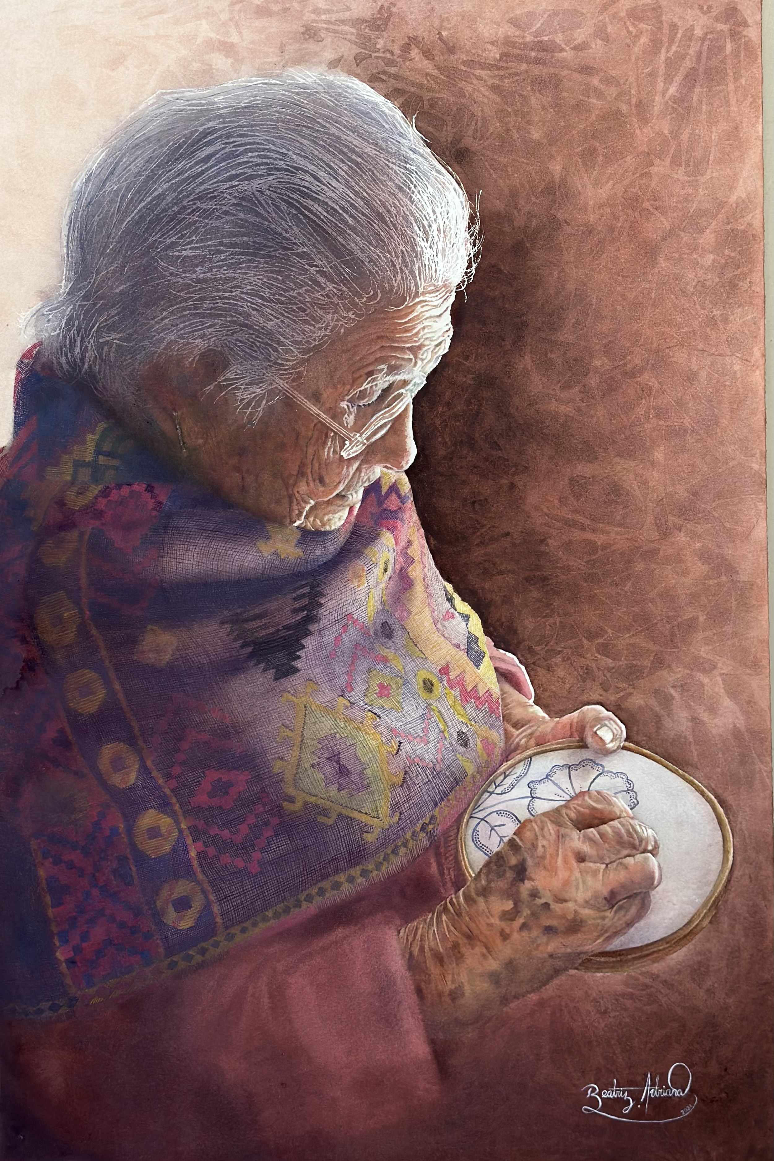 Embroidering Grandma Chucha